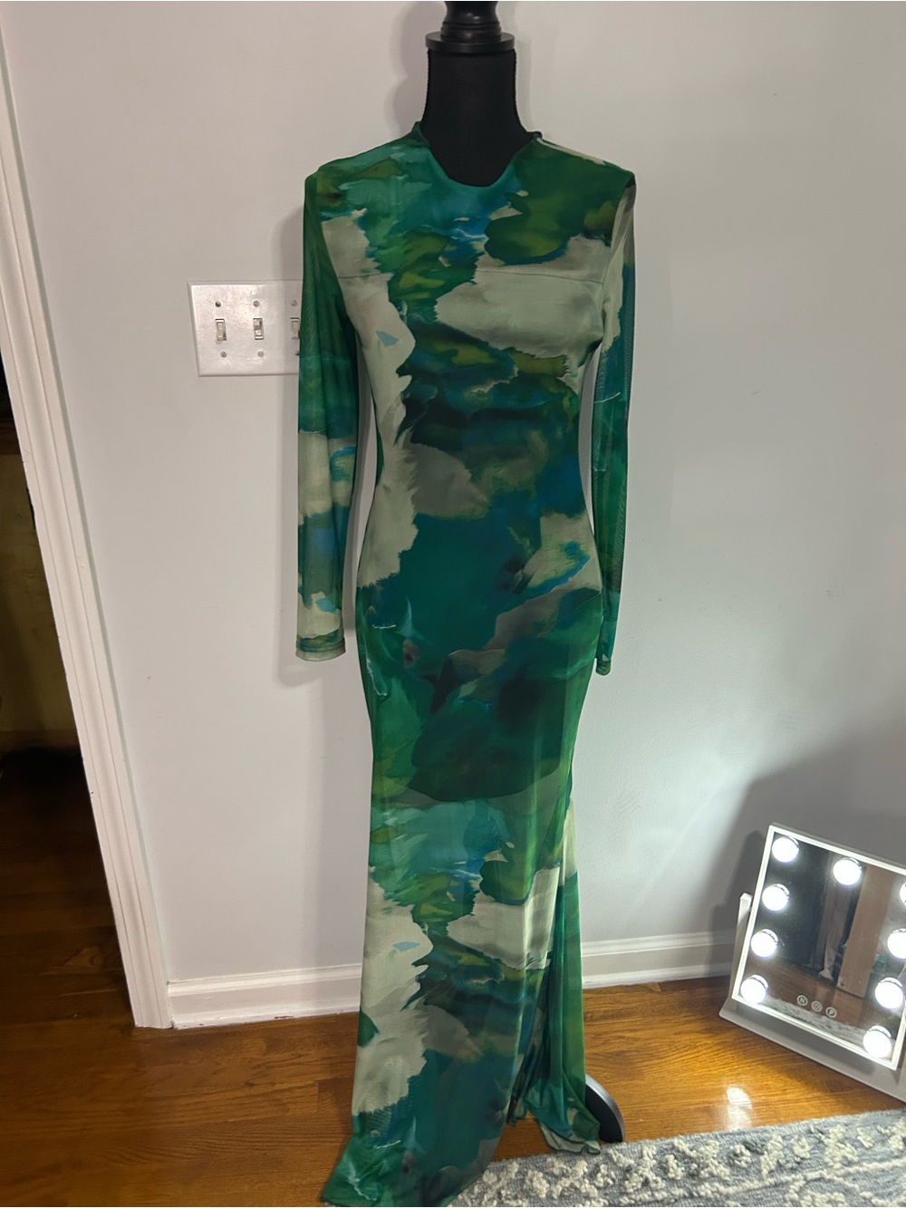 SHEIN Green Multi-Tone Long Sleeve Maxi Dress